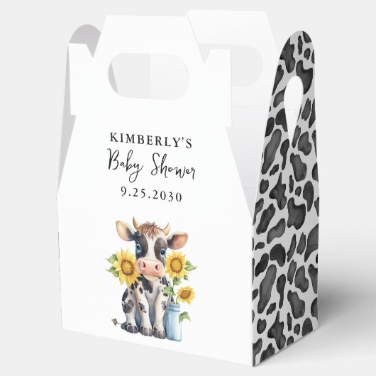 かわいい牛ひまわりモダン花シンプル農園ベイビーシャワー フェイバーボックス (オープン)