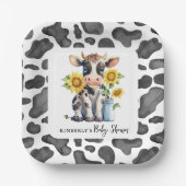 かわいい牛ひまわりモダン花シンプル農園ベイビーシャワー ペーパープレート (正面)