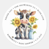 かわいい牛ひまわりモダン花シンプル農園ベイビーシャワー ラウンドシール (正面)
