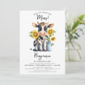 かわいい牛ひまわりモダン花ファーム動物誕生日 招待状 (スタンド正面)