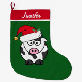 かわいい牛カスタムの子供 ラージクリスマスストッキング (正面)