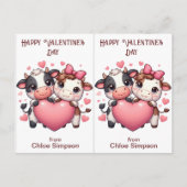 かわいい牛キッズバレンタインパーティー教室カード ポストカード (正面)