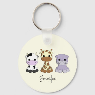かわいい牛キリンのカバの漫画の名前のkeychain キーホルダー