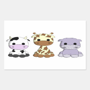 かわいい牛キリンのカバの漫画はステッカーをからかいます 長方形シール