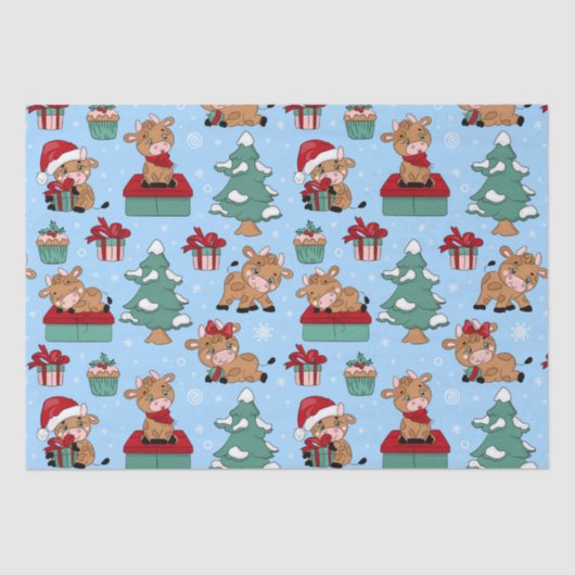 かわいい牛クリスマスホリデーズウィンターパターモダンン 薄葉紙 (正面)