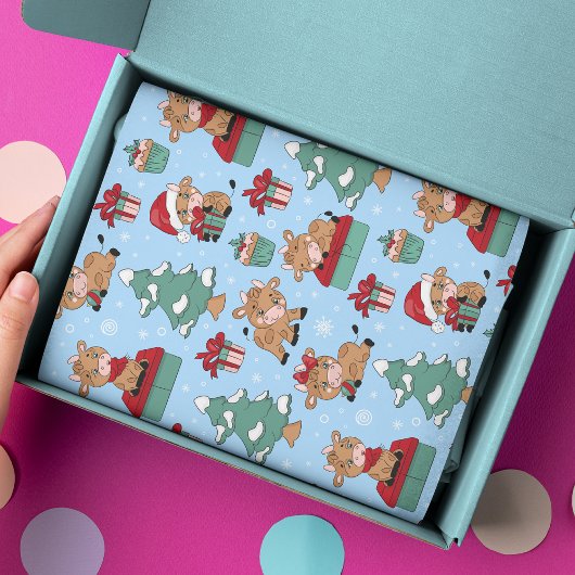 かわいい牛クリスマスホリデーズウィンターパターモダンン 薄葉紙