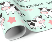 かわいい牛スターキッズネームグリーン誕生日 ラッピングペーパー (ロールコーナー)