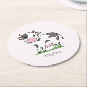 かわいい牛ピンクのコースター ラウンドペーパーコースター (アングル)