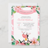 かわいい牛ピンクの水の色のフローラ赤ちゃんシャワー 招待状 (正面)