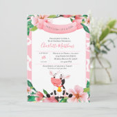 かわいい牛ピンクの水の色のフローラ赤ちゃんシャワー 招待状 (スタンド正面)