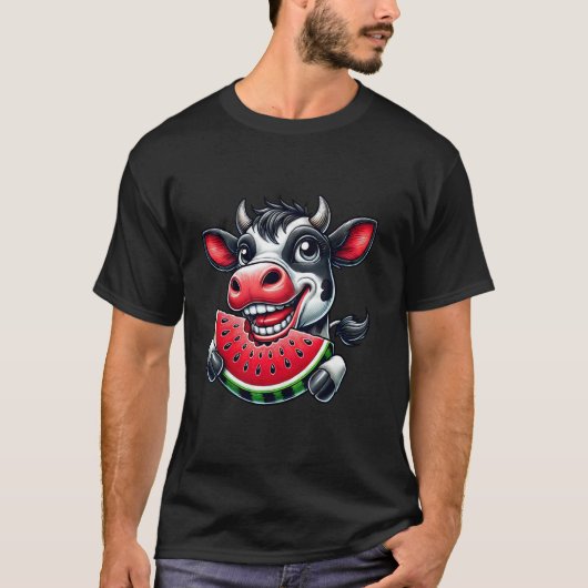 かわいい牛ブルスイカ夏の果物 Tシャツ (正面)
