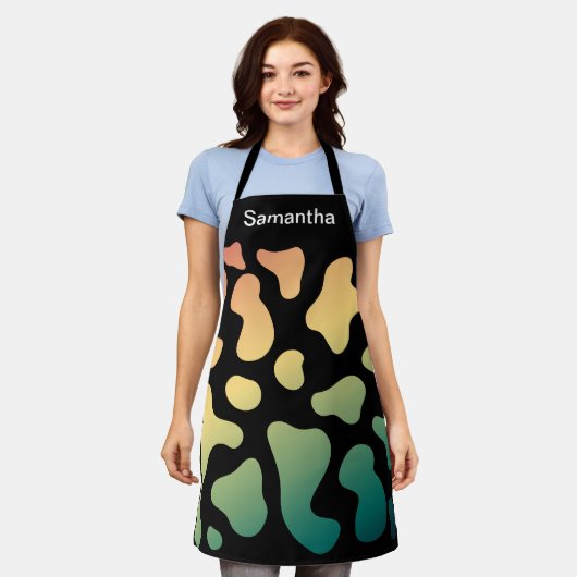 かわいい牛プリントカラフルカスタムエプロン エプロン (着用した状態)