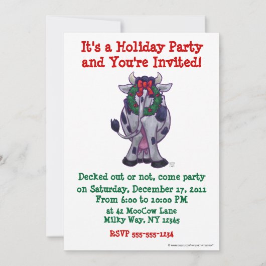 かわいい牛休日のパーティの招待 招待状 (裏面)