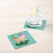 かわいい牛及び蝶 スクエアペーパーコースター (インサイチュ)