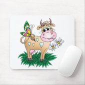 かわいい牛及び蝶 マウスパッド (マウス)