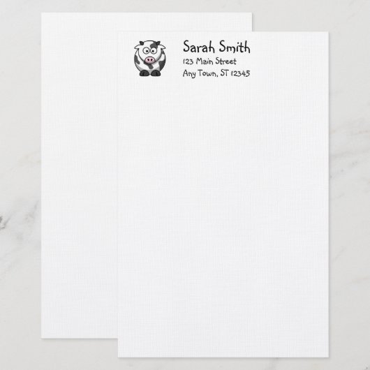 かわいい牛文房具 便箋 (正面/裏面)