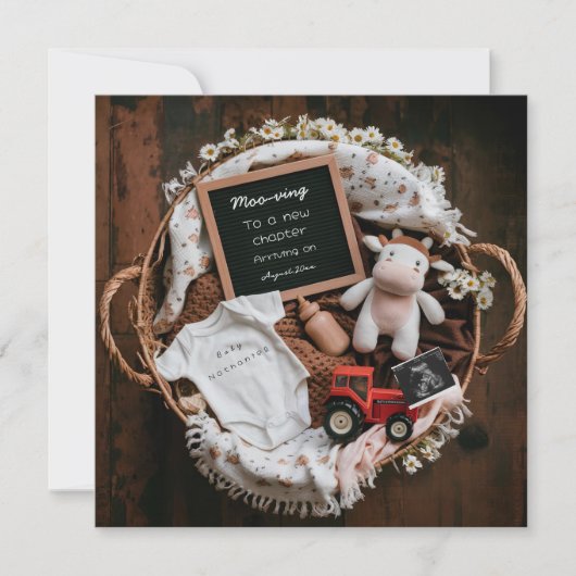 かわいい牛素朴農場の妊娠のお知らせ シーズンカード (正面)