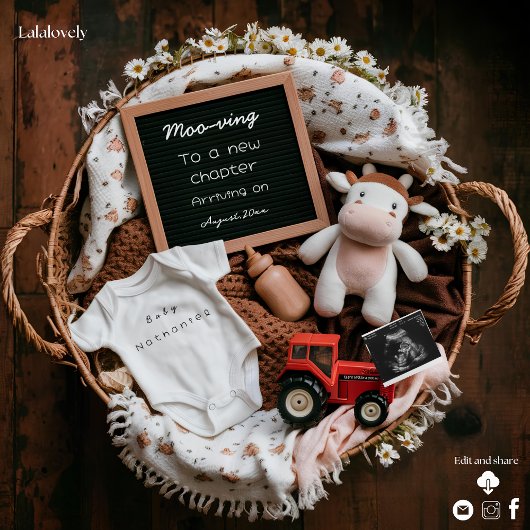 かわいい牛素朴農場の妊娠のお知らせ シーズンカード