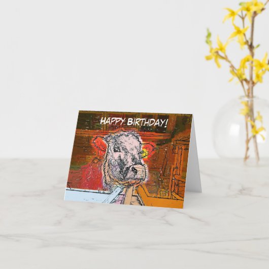 かわいい牛 カード (黄色い花)