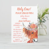 かわいい牛 ボーホー カントリー ベビーガール ウェスタン フラワー 招待状 (スタンド正面)