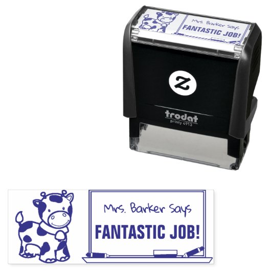 かわいい牛 – 先生は言う…素晴らしい仕事！ セルフインキングスタンプ (インサイチュ)