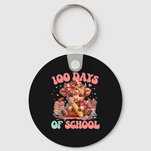 かわいい牛 教師のための学校生活100日間の楽しみ キーホルダー (正面)