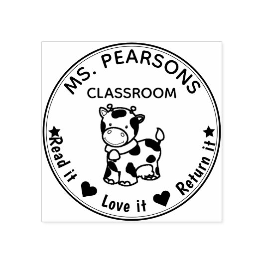 かわいい牛 – 木製ゴムのスタンプ教室から ラバースタンプ (インプリント)