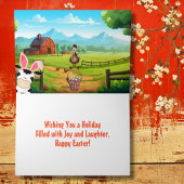 かわいい牛、鶏と卵のカラフル農場イースター シーズンカード