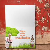 かわいい牛、鶏と卵のカラフル農場イースター シーズンカード