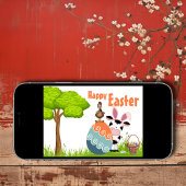 かわいい牛、鶏と卵のカラフル農場イースター シーズンカード