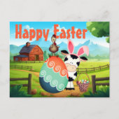 かわいい牛、鶏と卵のカラフル農場イースター シーズンポストカード (正面)