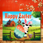 かわいい牛、鶏と卵のカラフル農場イースター シーズンポストカード