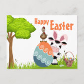 かわいい牛、鶏と卵のカラフル農場イースター シーズンポストカード (正面)