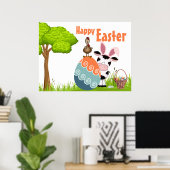 かわいい牛、鶏と卵のカラフル農場イースター ポスター (ホームオフィス)