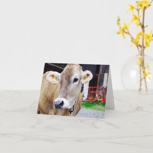 かわいい牛notecard カード (黄色い花)