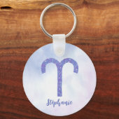かわいい牡羊座の星占いサインパーソナライズされたパープル キーホルダー (裏面)