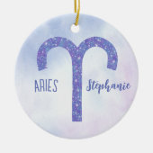 かわいい牡羊星占いサインカスタムパープルクリスマス セラミックオーナメント (正面)