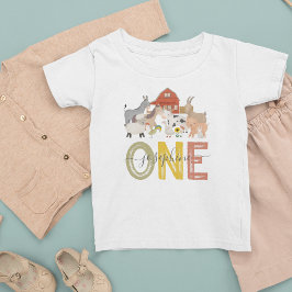 かわいい牧場のファーストバースデー ベビーTシャツ