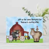 かわいい牧場の動物たちのお誕生日パーティー 招待状 (スタンド正面)