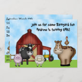 かわいい牧場の動物たちのお誕生日パーティー 招待状 (正面/裏面)