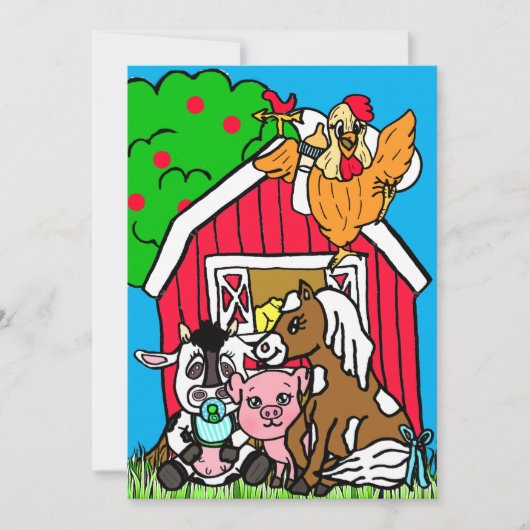 かわいい牧場の動物たち 農場をテーマにしたベビーシャワー 招待状 (正面)