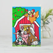 かわいい牧場の動物たち 農場をテーマにしたベビーシャワー 招待状 (スタンド正面)