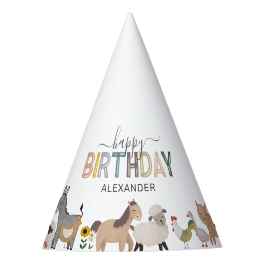 かわいい牧場の動物の誕生日 パーティーハット (正面)