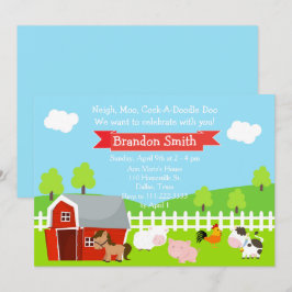かわいい牧場ユニセックス動物の誕生会 招待状
