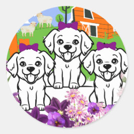 かわいい牧場犬 ラウンドシール