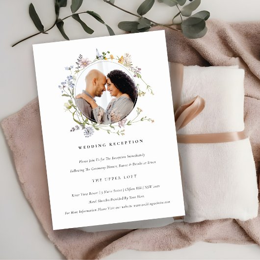 かわいい牧草地フローラリースフォトウェディング エンクロージャーカード