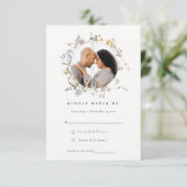 かわいい牧草地フローラリースフォトウェディングRSVP エンクロージャーカード (スタンド正面)