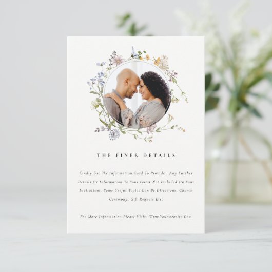 かわいい牧草地フローラリース写真結婚の詳細 エンクロージャーカード (スタンド正面)