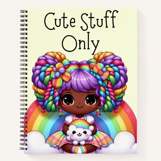 かわいい物のみ – イエローかわいいレインボー ノートブック (正面)