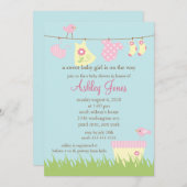 かわいい物干しのベビーシャワー 招待状 (正面/裏面)